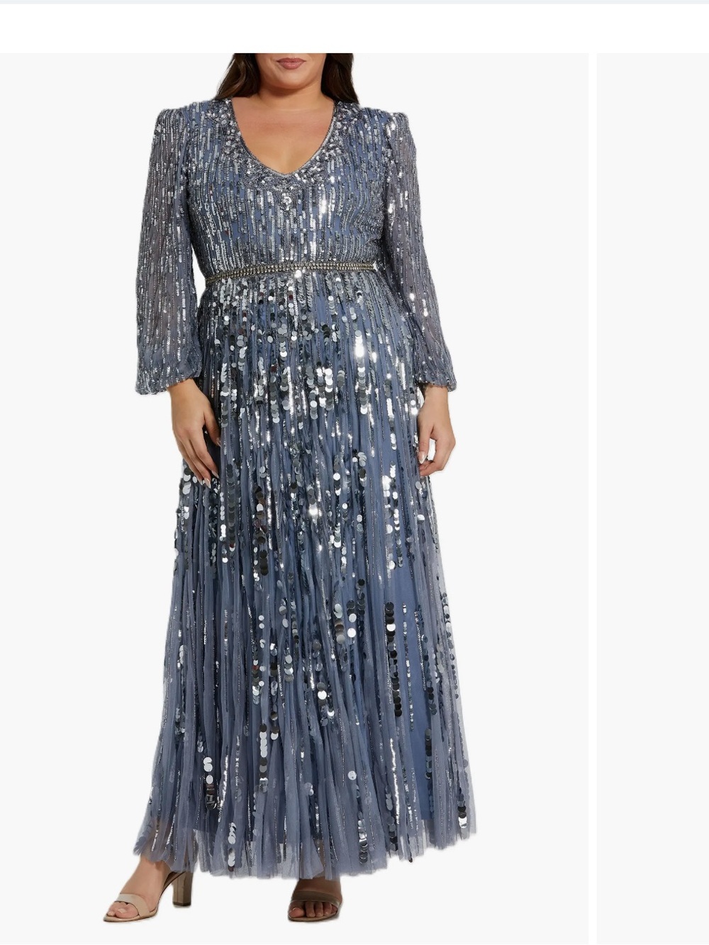 Mac Duggal Navy Sequin Evening Dress with Silver Accents